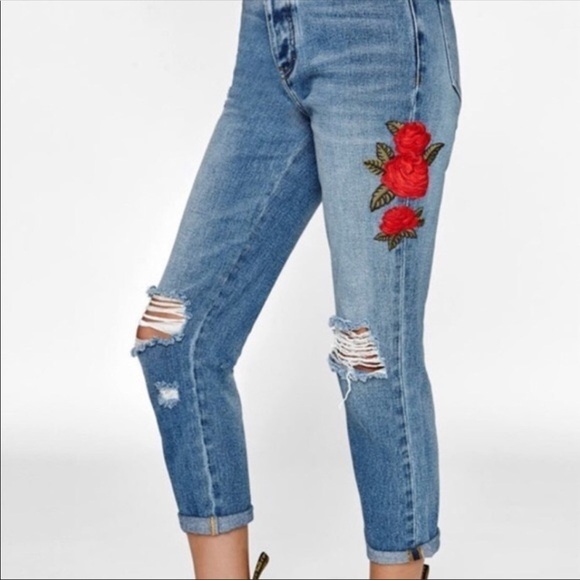 NWT NEW PACSUN mom jeans embroidered red rose boho dad 90s y2k high rise floral - Picture 2 of 11
